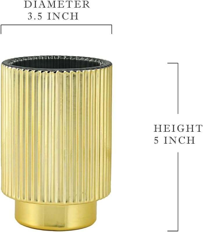 Serene Spaces Living Gold Ribbed Pedestal Glass Votive Holder, Table Centerpiece - Image 5