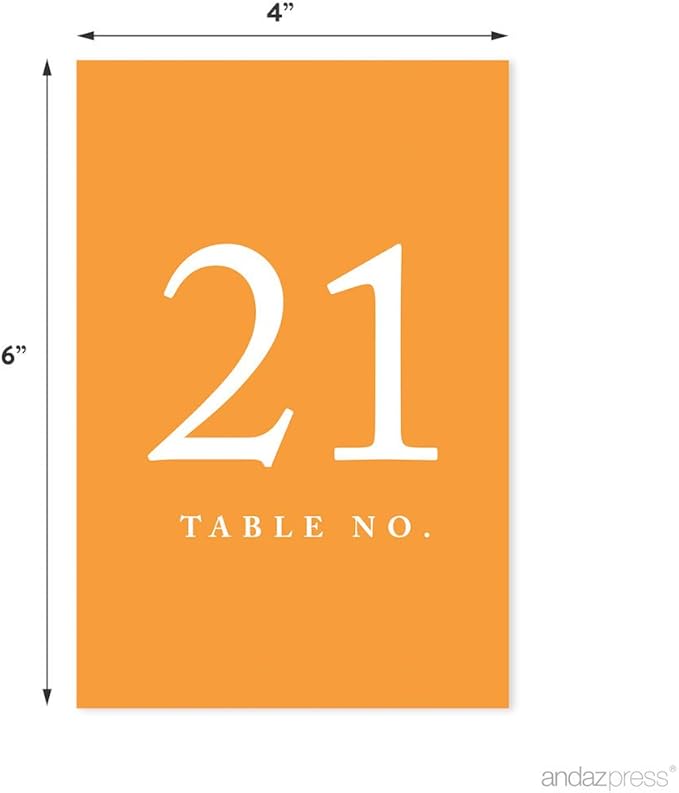 Andaz Press Orange Wedding Table Numbers 21-40, 4x6-Inches Table Number Cards - Image 2
