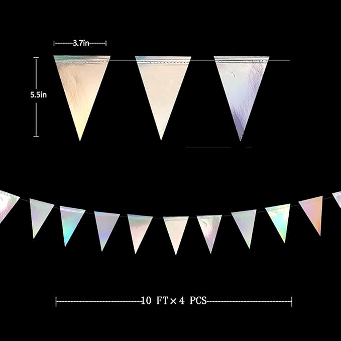 40Ft Iridescent Party Decorations Holographic Hanging Triangle Pennant Banner - Image 2