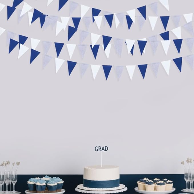 30 Ft Navy Blue White and Silver Party Decorations Royal Blue Triangle Flag - Image 3