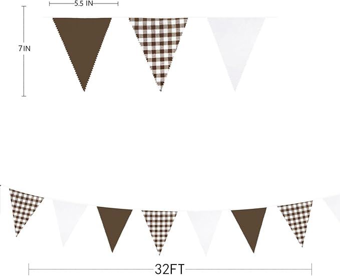 32Ft Coffee Brown Party Decorations Brown Buffalo Plaid Checkered White - Image 7