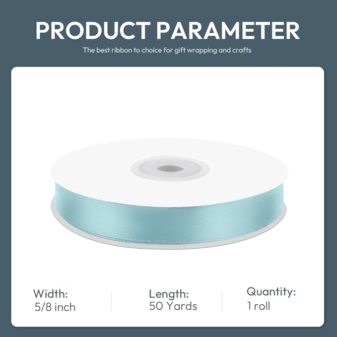 KMER LIFE 5/8" Wide x 50 Yards Baby Blue Single Faced Polyester Satin Ribbon - Image 2