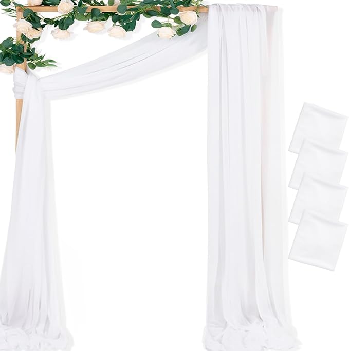 MLMC White Wedding Arch Draping Fabric 4 Panels 29" x 20 FT Extra Long Gauze by MLMC