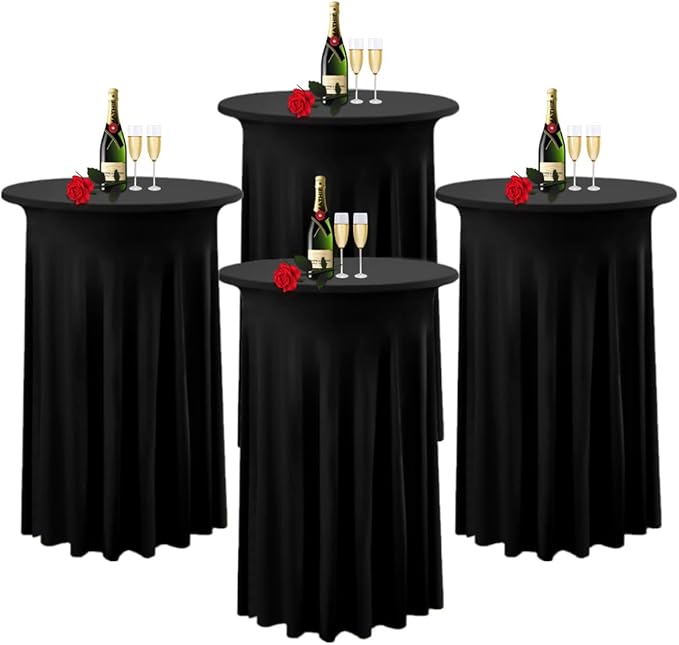 Albassa 4 Pack Cocktail Table Covers 32"x 43" Spandex Stretch Round Cocktail by AlbassaMakeYourPartyUnique