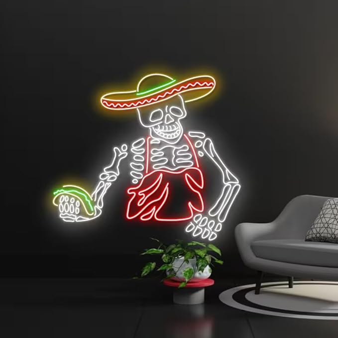 Mexican Skeleton Taco Led Sign, Mexican Skeleton Tacos Neon Sign, Wall Decor - Image 4