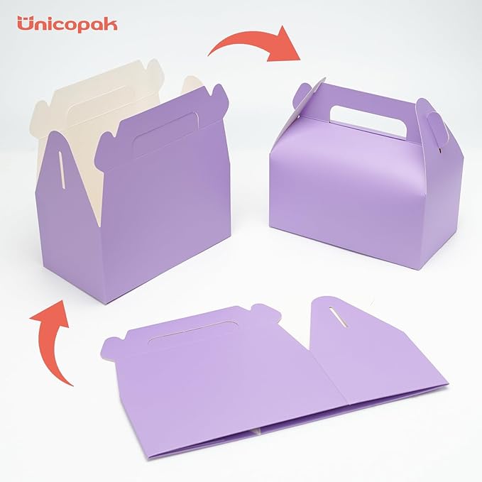 UnicoPak 30 Pack Purple Gable Treat Boxes Party Favor Goodie Bag Boxes - Image 3