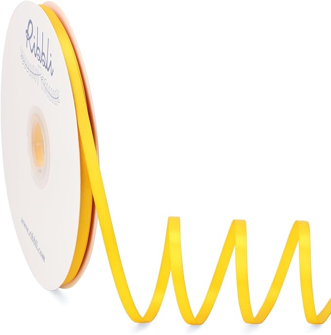 Ribbli Maize Yellow Satin Ribbon Double Faced Satin 1/4 Inch x Continuous 100 by Ribbli