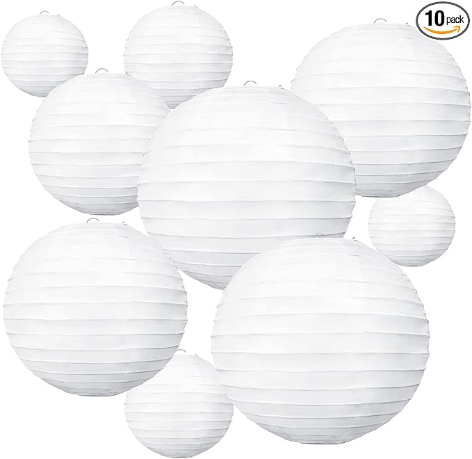 BEISHIDA 10Pcs White Paper Lanterns Decorative Chinese/Japanese Hanging Round by Beishida