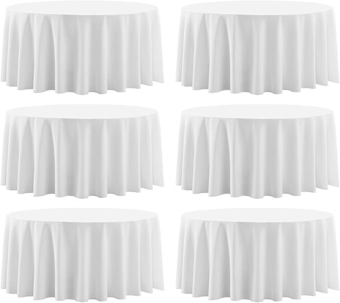 Round Tablecloth 6 Pack 108 Inch White Tablecloths Washable Decorative Linen by AOCOZHomeLifeMuseum