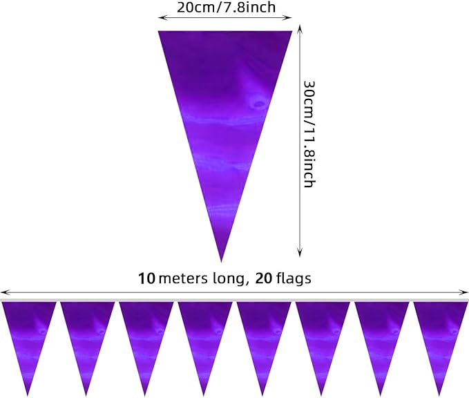 20M/65FT Purple Triangle Pennant Banner Flag Metallic Fabric Bunting Garland - Image 2