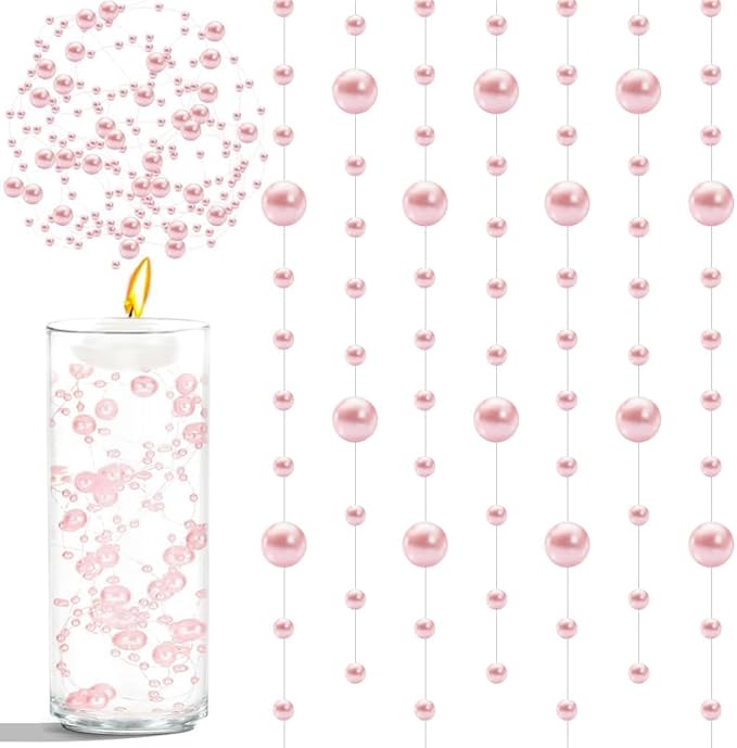 50pcs Pearls String Beads of Pearls, 10+5mm Pink Artificial Pearl String by Cusmation