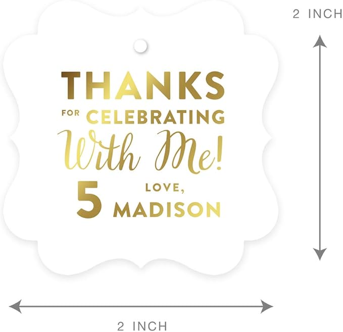Andaz Press Personalized Fancy Frame Square Birthday Gift Tags, Metallic Gold - Image 6