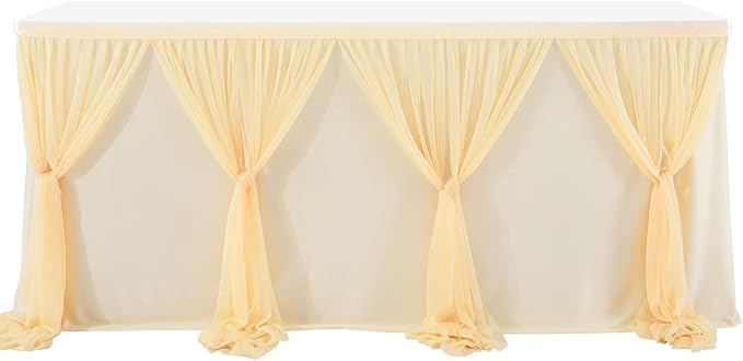 14ft Champagne Table Skirt Tulle Wedding Table Cloth Elegant Tutu Table Skirt - Image 3