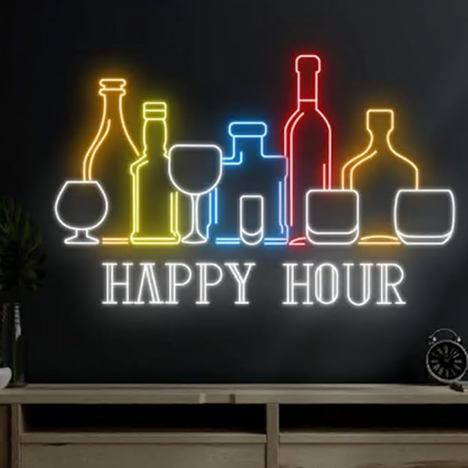 Happy Hour Wine Beer Neon Sign, Wine Bar Beer Pub Neon Sign, Custom Neon Sign - Image 2