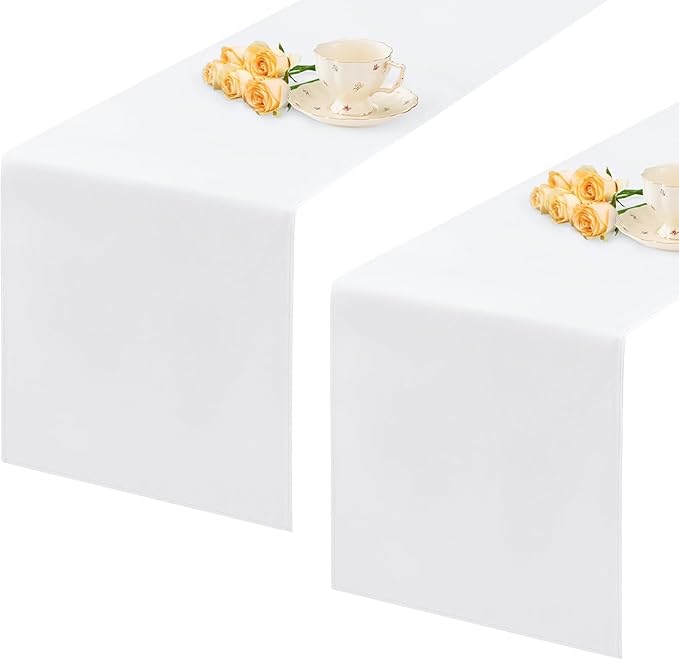 2 Pack White Small Short Table Runner 12 x 24 Inch Solid Color Runners Coffee by mylacerhome