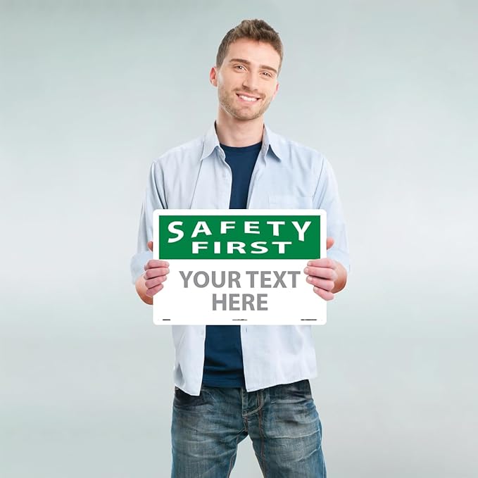 Custom OSHA Style Safety First Sign 12" x 18" Aluminum Sign, Customizable "Your - Image 2