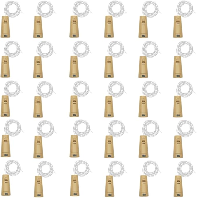 Wine Bottle Lights with Cork, Battery Operated 30 Pack 20 LED Cork Shape Silver by LoveNite