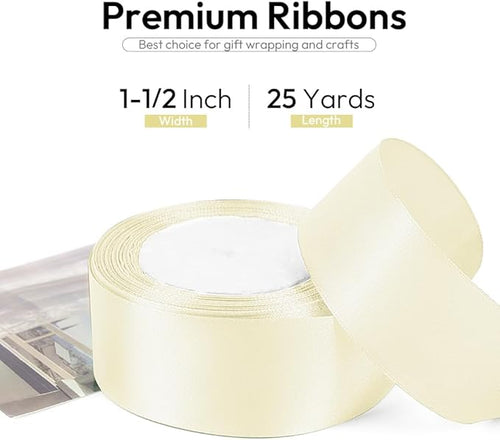 1-1/2 Inch 25 Yards Satin Ribbon Ivory, Solid Color Fabric Ribbon - Image 2