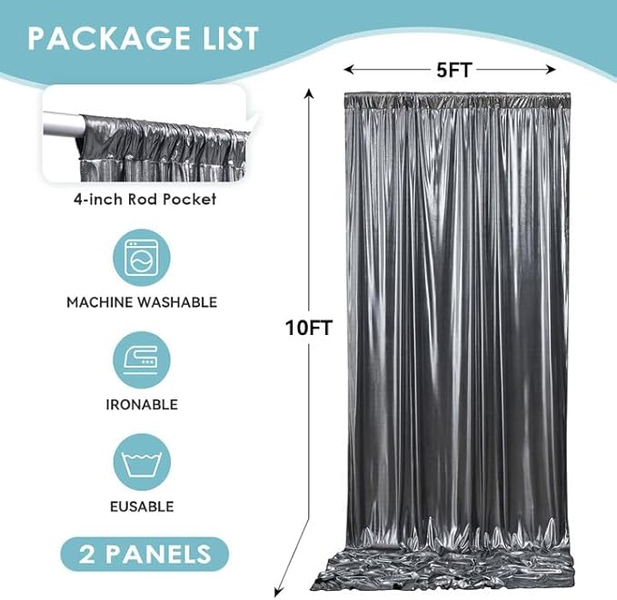 gogoparti 10x10FT Charcoal Silver Sequin Backdrop Curtain - Image 6