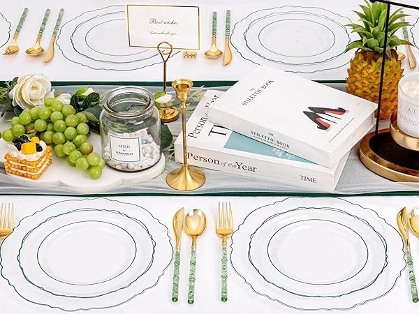 Liacere 150PCS Clear and Green Plastic Plates - Image 8