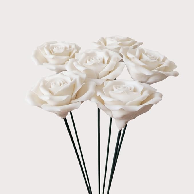 6 pcs Handmade Ceramic Roses, Featuring Vibrant Colors and Intricate Petal by wybdtic