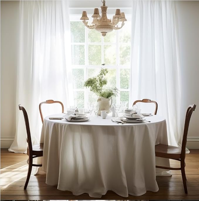 EVERLY 100% Pure Linen Round Tablecloths 90Inch Round Machine Washable - Image 8