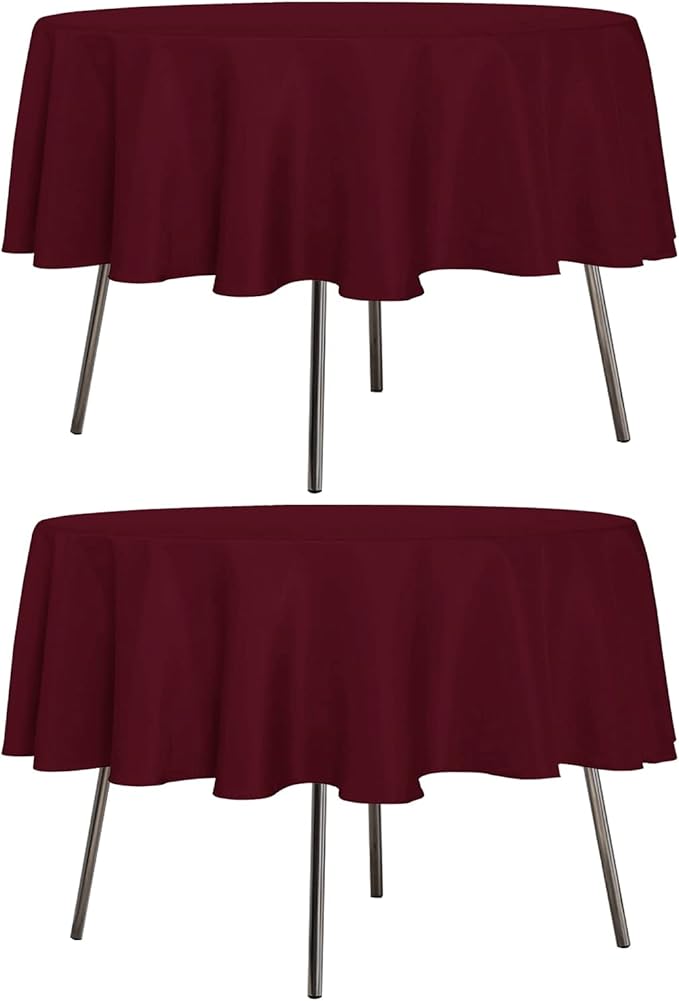 sancua 2 Pack Round Tablecloth 70 Inch Burgundy, Stain and Wrinkle Resistant by sancua