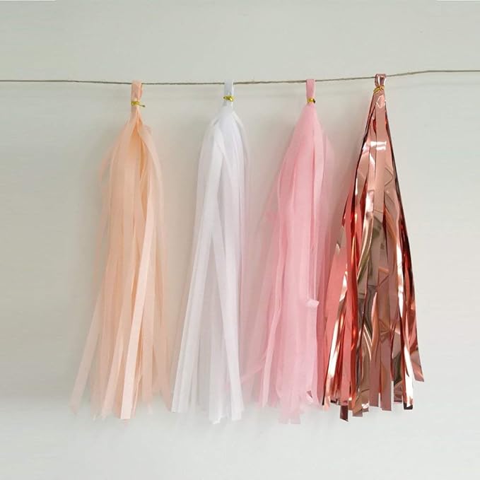 ZOOYOO Pink Shiny Tassel Garland Tissue Paper Tassel Banner, Table Decor - Image 3