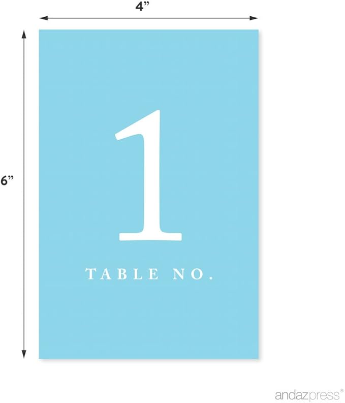 Andaz Press Baby Blue Wedding Table Numbers 1-20, 4x6-Inches Table Number Cards - Image 2