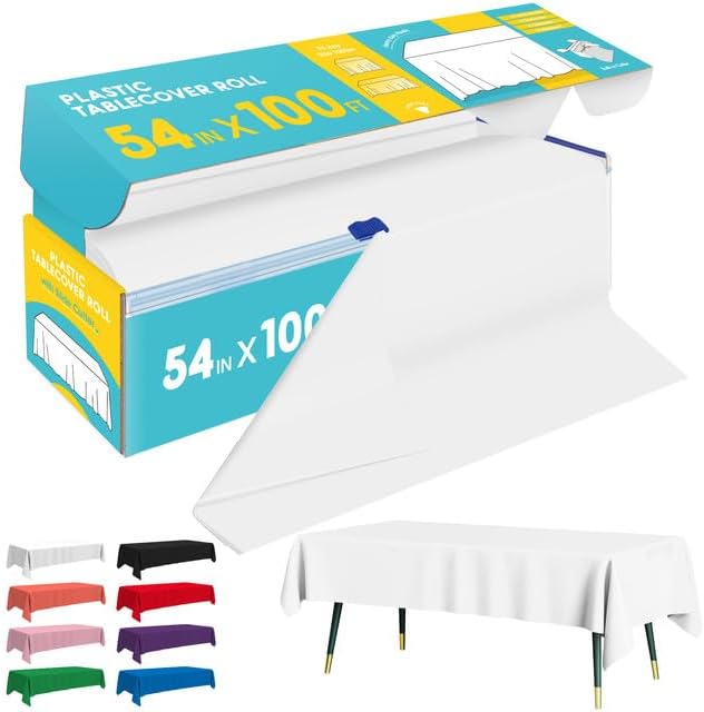 White Plastic Table Cover Roll - 54IN x 100FT by Niuara