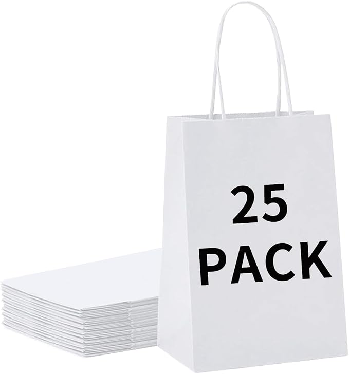 BAG BOX 25 Pack 5.9x3.1x8.25 Inch White Gift Bags by BAGBOX