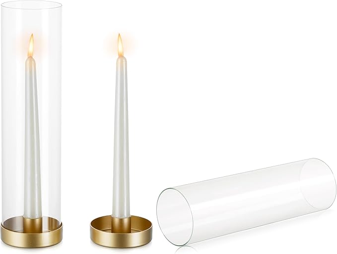 NUPTIO Gold Taper Candle Holders: 2 Pcs Hurricane Metal Candlestick Holder Stand by Nuptio