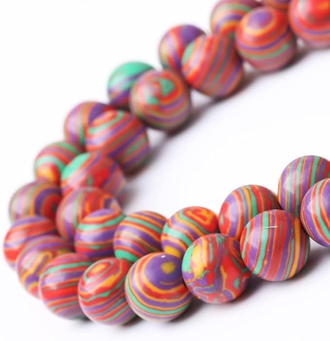 Painted Peacock Turquoise Stone Beads Gemstone Round Crystal Energy Jade Beads - Image 3