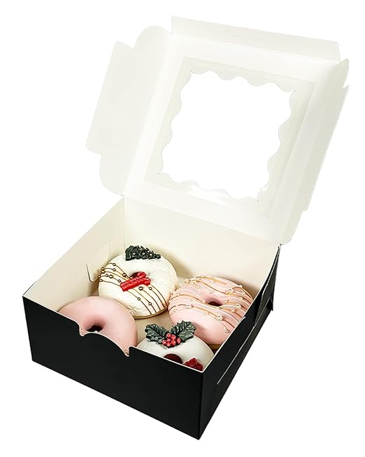 Bakepacker 100pcs Black Cookie Boxes 6x6x3 inches Easy Assemble Macaroon Pastry - Image 4