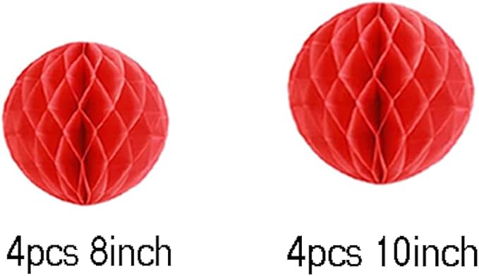 8pc Honeycomb Balls Party Decorations 8'' 10'' Tissue Paper Pom Poms Flower - Image 2