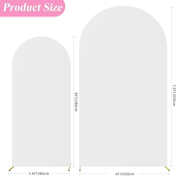 Fomcet Wedding Arch Cover 7.2FT, 6FT White Spandex Arch Backdrop Covers 2 Set - Image 2