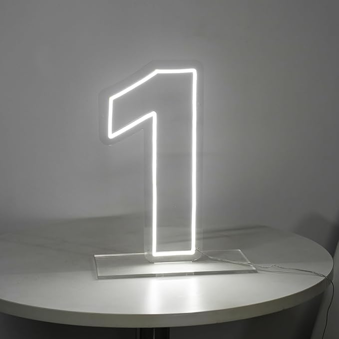 Number 1 Neon Sign for First Birthday, 16.54" Cool White USB Battery Powered by LIYUNEON