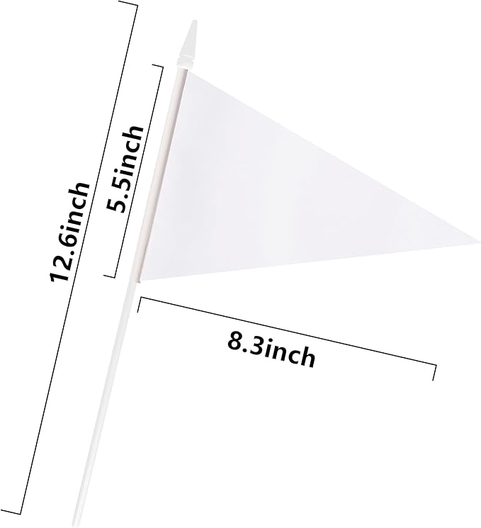 12 Pack White Pennant Flags Small Mini Hand Held Solid Color Pennant On Sticks - Image 6