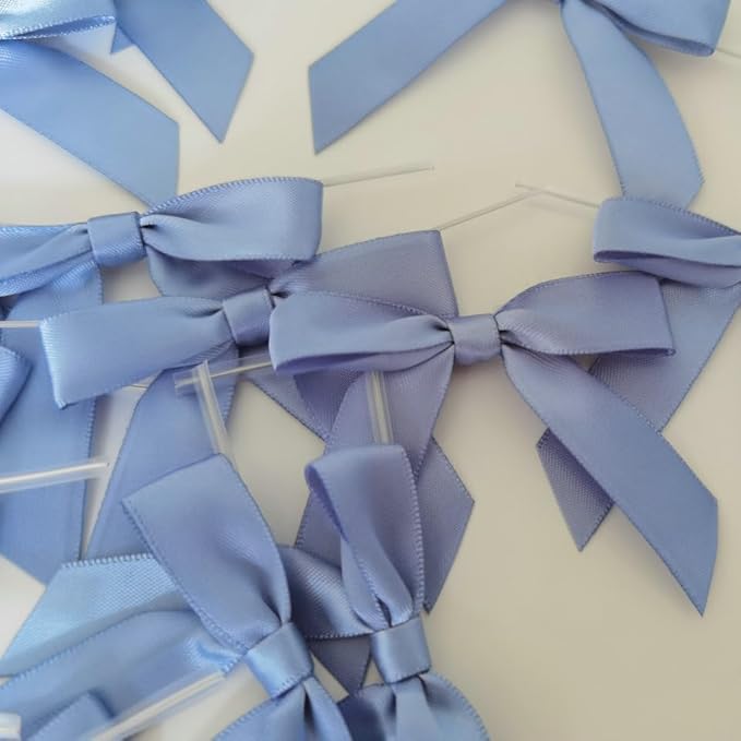 50pcs 2-1/2" Smog Blue Satin Ribbon Bows - Image 7