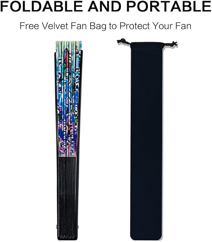 13" Large Rave Fan Bamboo, Folding Clack Hand Fans Foldable - Image 4