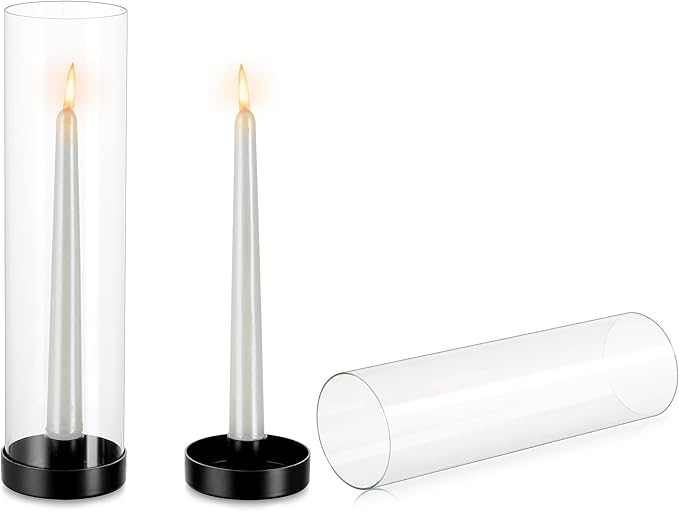 NUPTIO Hurricane Glass Candle Holders: 2 Pcs Black Candlestick Tapers Holder by Nuptio