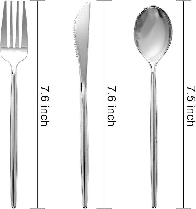 SUT 150Pcs Silver Plastic Silverware, Heavy Duty Disposable Silverware - Image 6