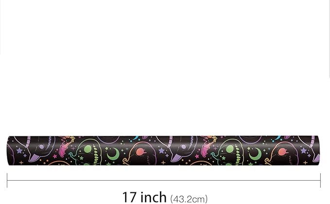 LeZakaa Halloween Pumpkin Wrapping Paper Roll, Neon Pumpkin Witch Hat Bat - Image 7