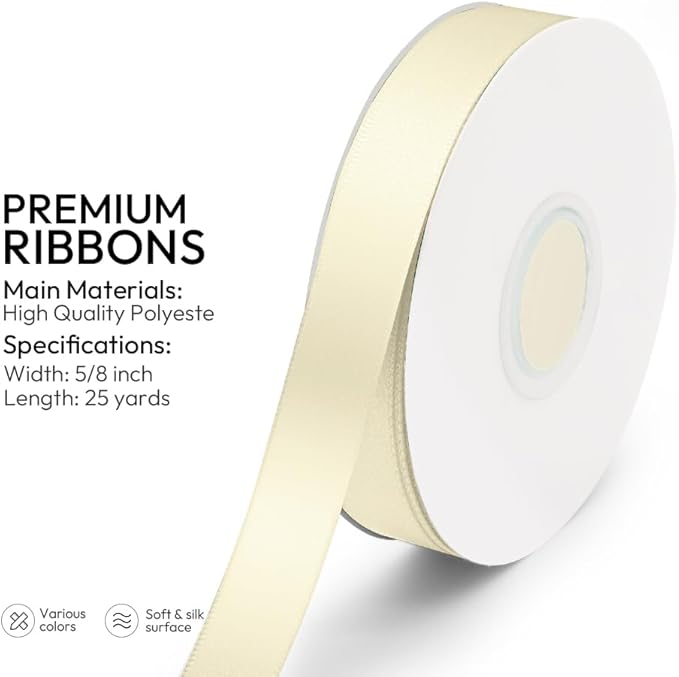 KMER LIFE 5/8 inch x 25 Yards Double Faced Polyester Ivory Satin Ribbon - Image 2