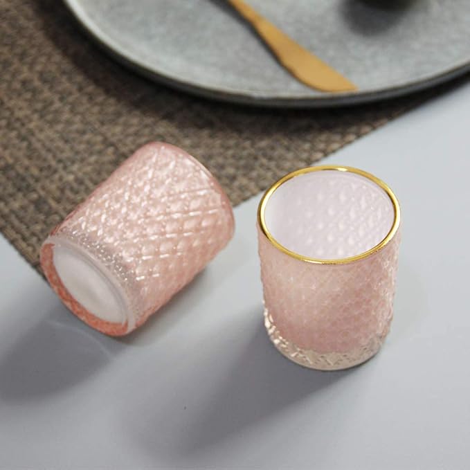 SHMILMH Pink Votive Candle Holders Set of 12, Vintage Glass Tealight Candle - Image 3