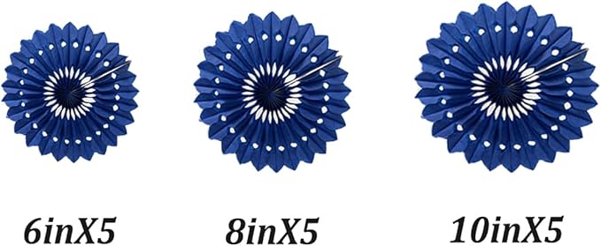15pcs 6'' 8'' 10'' Royal Blue Paper Fans Decorations Round Tissue Paper Fans - Image 2