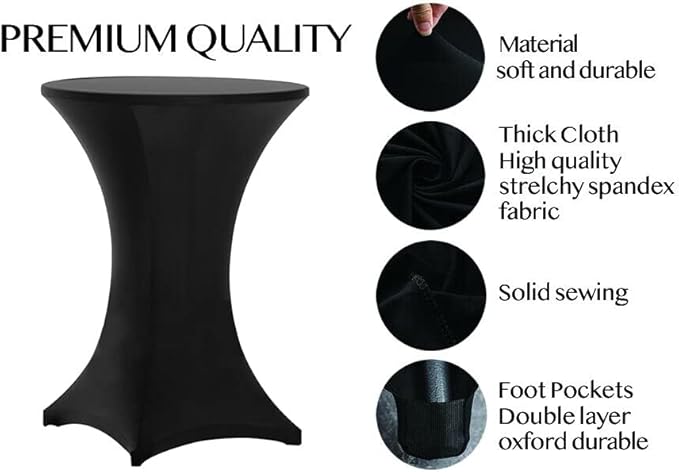 Tina's 10 Pack 30x42 Inch Highboy Spandex Cocktail Table Covers Black, Fitted - Image 3