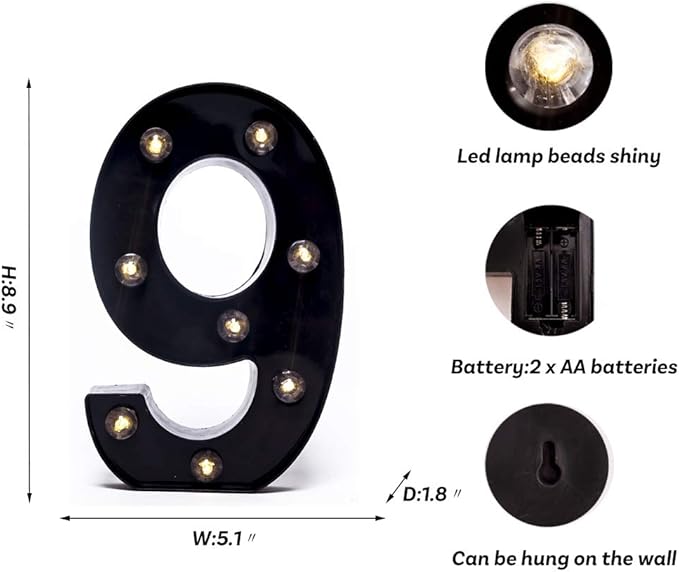 Foaky Black LED Marquee Number Lights Sign Light Up Marquee Number Lights Sign - Image 3