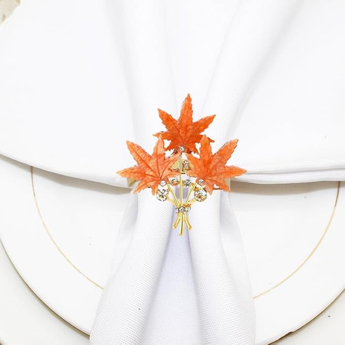 4 Pcs Maple Leaves Napkin Ring, Fall Metal Napkin Ring Holder Maple Leaves - Image 5