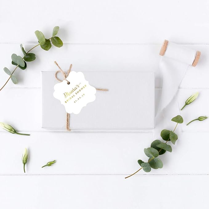 Andaz Press Personalized Fancy Frame Square Wedding Gift Tags, Metallic Gold Ink - Image 4